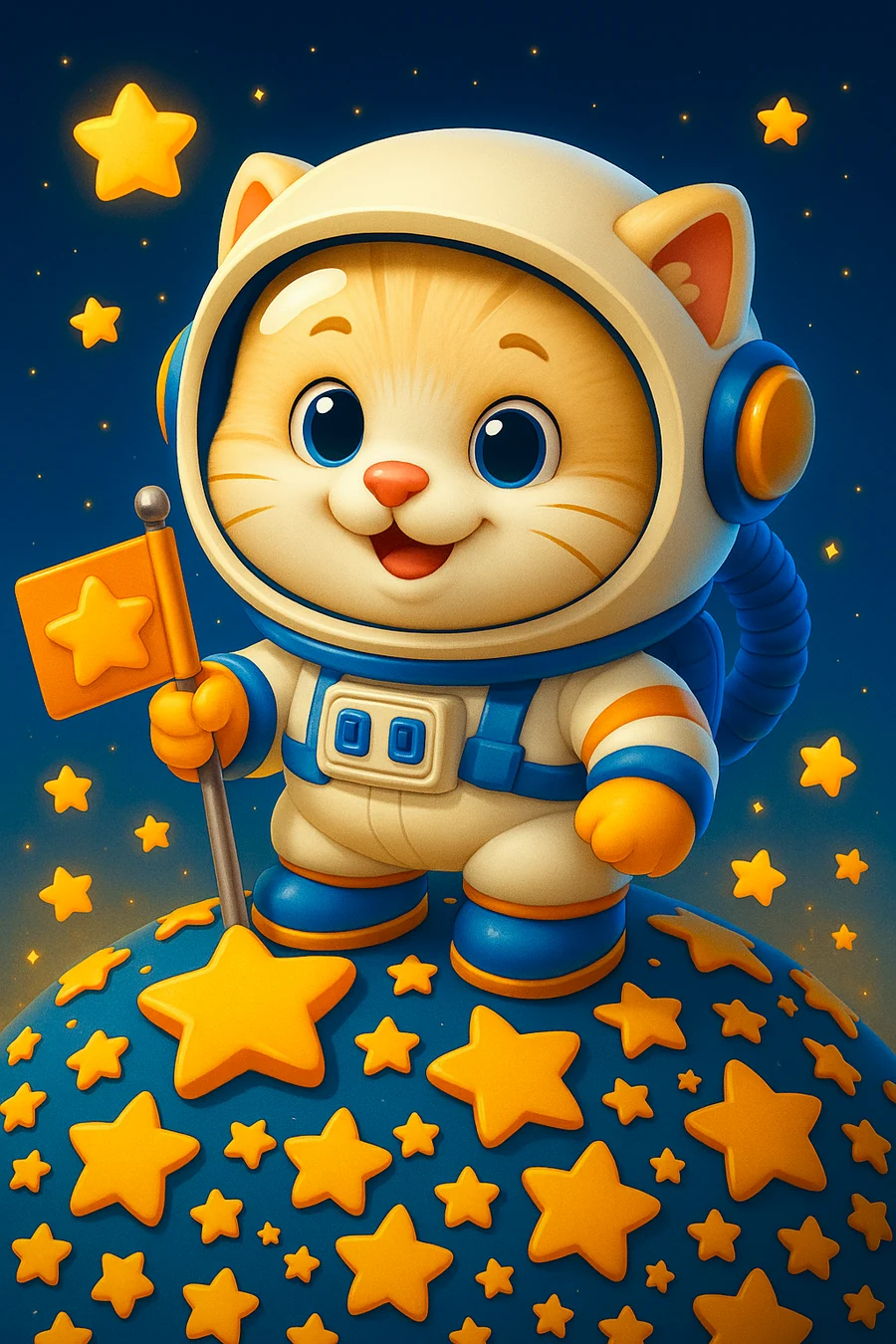 Friendly cat astronaut holding the StarMap flag